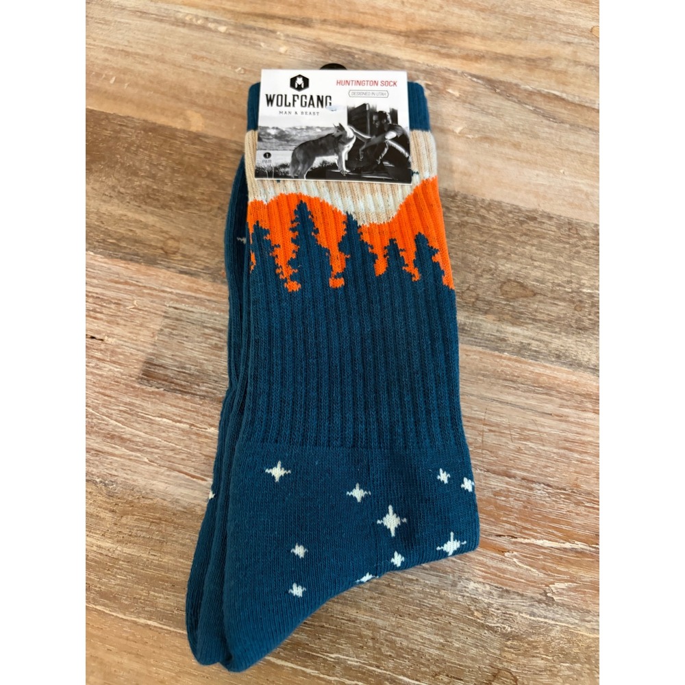 Wolfgang Man & Beast Huntington Crew Socks Overland Teal Orange Forest Large